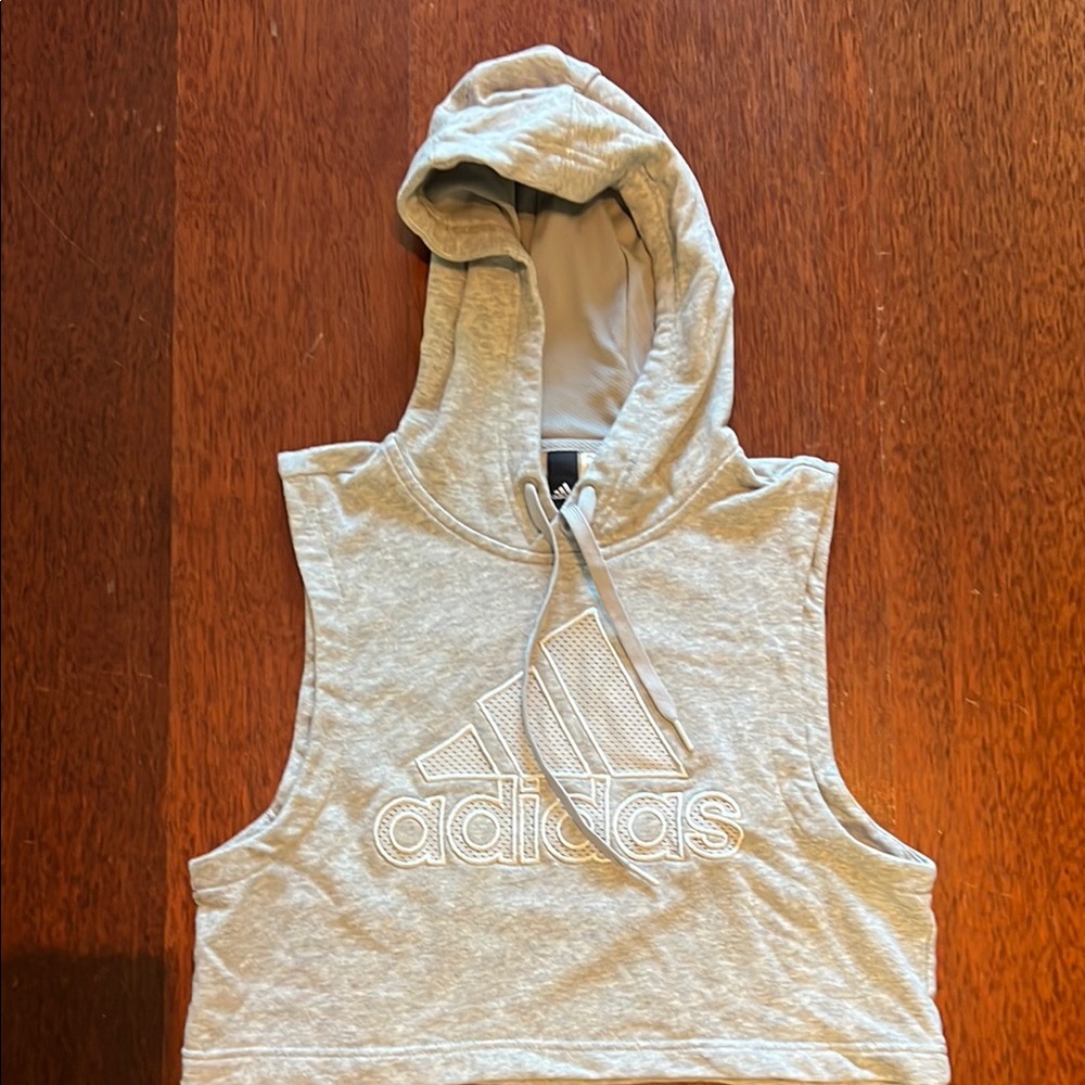 Adidas Grey Sleeveless Crop Hoodie